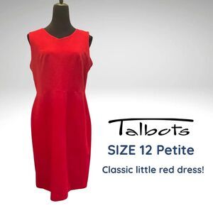 Vintage Talbots Classic Red Dress, Sleeveless Sheath Size 12 Petite